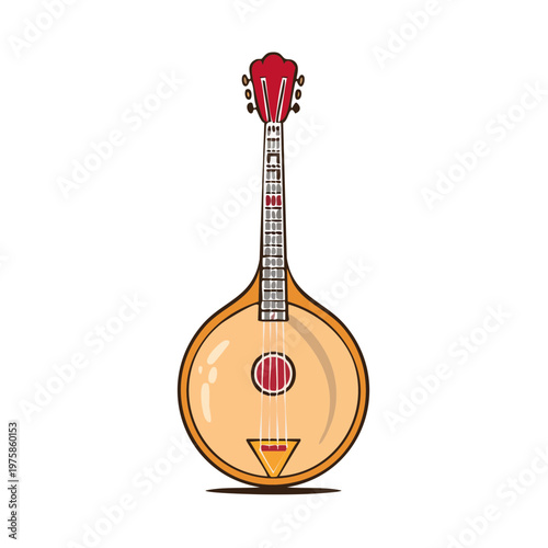 Traditional Round Bodied Stringed Musical Instrument Illustration
