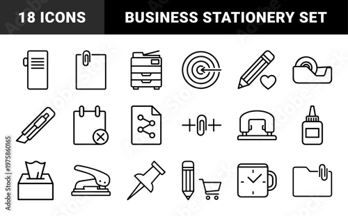Minimalist outline office and stationery line icons