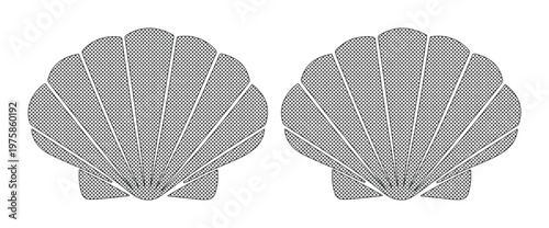 Minimalist seashell vector icons, gray scallop shell silhouettes, simple nautical beach elements for summer branding and logo design