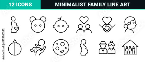 Family love and parenting minimalist line icon set