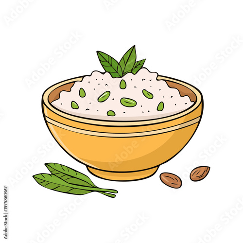 Healthy breakfast bowl of oatmeal with fresh mint and nuts a nutritious start