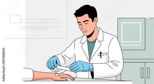 Doctor Applying Bandage to Patient's Hand After Medical Procedure