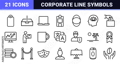 Minimalist business services line icons set in grid layout