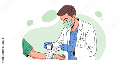 Doctor Applying Bandage to Patient's Injured Hand in Medical Clinic