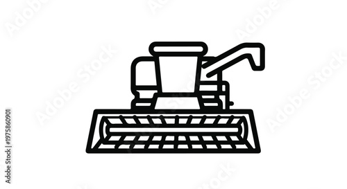 Combine Harvester Farm Machine Black Outline Vector Icon