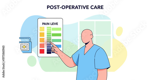 Doctor assessing patient's pain level after surgery, post-operative care concept