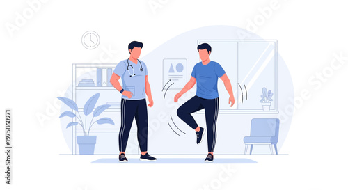 Doctor assisting patient with physical therapy exercise for rehabilitation in clinic