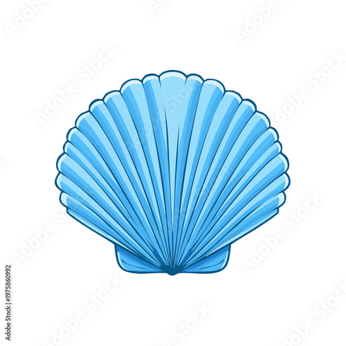Stylized Blue Scallop Shell with Radial Ribs and Outline