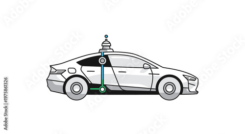 Autonomous electric vehicle illustration on white background with technology elements