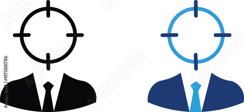 Targeted business professional icons, headhunter recruitment concept vector, human resources candidate selection with crosshair symbols