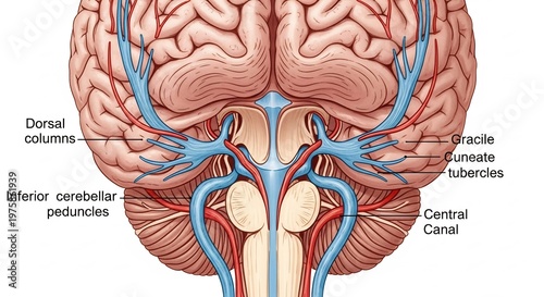 Detailed Anatomical Illustration of the Human Brain and Cerebellum.