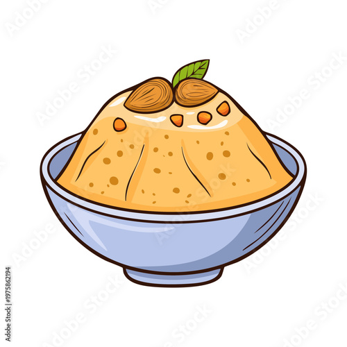 Delicious Sweet Dessert With Almonds and Mint Garnish in Blue Bowl