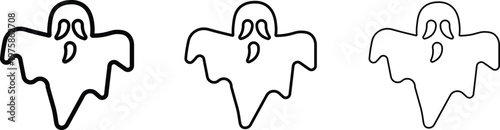 Halloween ghost outline icons set, spooky phantom character vector illustrations, black line art spirits with different stroke weights