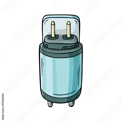Vector illustration of a portable USB power adapter with two prongs and blue accents
