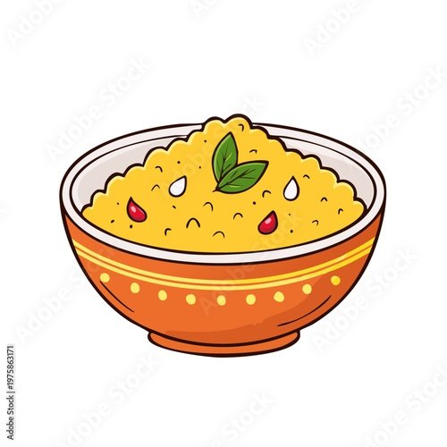 Delicious hot porridge in a decorative bowl with herbs and seeds