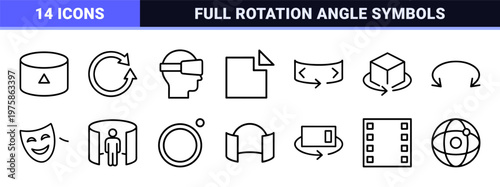 360 degree virtual reality line icons with panoramic camera and vr headset symbols.