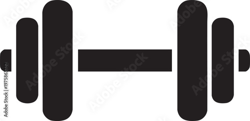 A dumbbell is shown in a simple graphic illustration style indoors