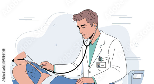 Doctor Examining Patient with Stethoscope, Medical Checkup, Healthcare Concept