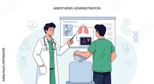 Doctor Explains Anesthesia Process to Patient Before Surgery on Lungs Diagram