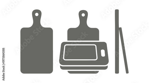 Simple kitchen cutting board icon with multiple views, clean flat vector design on a white background.