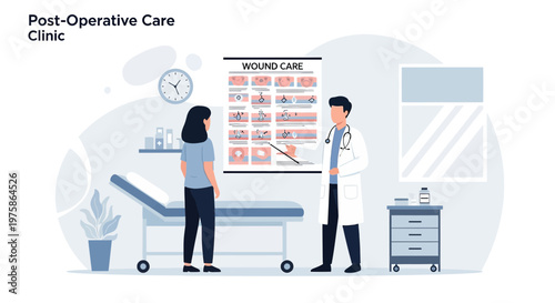 Doctor Explains Wound Care to Patient in Post-Operative Clinic