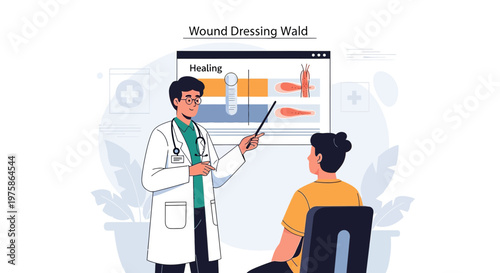 Doctor Explains Wound Dressing Procedure to Patient in Medical Office