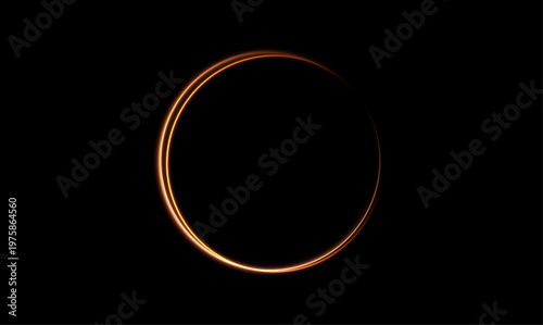 Ring with a bright golden glow against a dark background. Futuristic abstract design illustrating movement and the flow of energy.