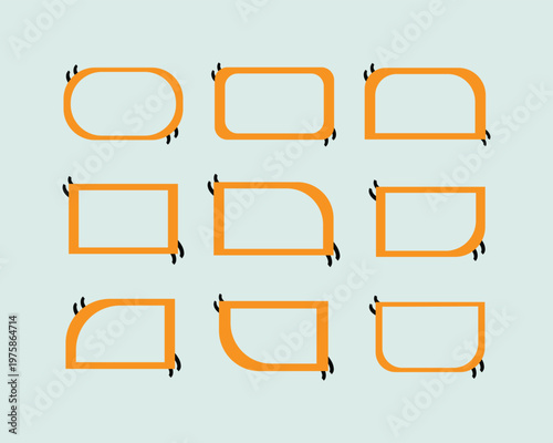 A collection of nine varied orange vector frames showcasing different corner radius style designs Vector