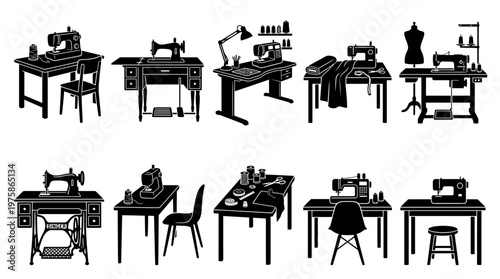 10 Sewing Table Silhouette Vector Pack – Tailor & Craft SVG Collection