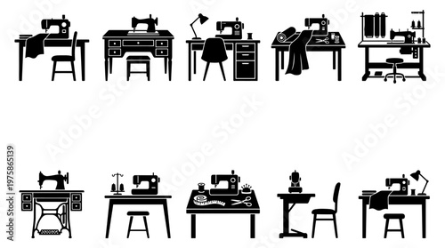 10 Sewing Table Silhouette Vector Pack – Tailor & Craft SVG Collection