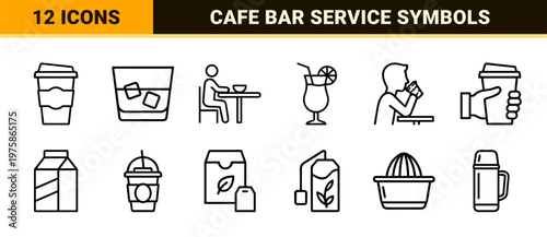 Minimalist beverage and drink outline icons for cafe and restaurant menus