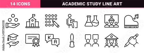 Minimalist education and school line icons grid