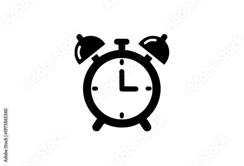 Alarm clock glyph icon solid black vector for web and mobile app interface isolated on white background