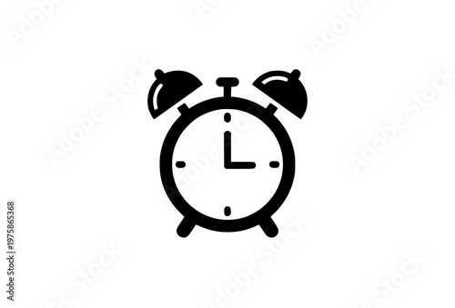 Alarm clock glyph icon solid black vector for web and mobile app interface isolated on white background