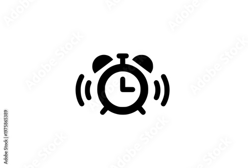 Minimal alarm glyph icon with ringing clock symbol for notification and reminder apps isolated on white background
