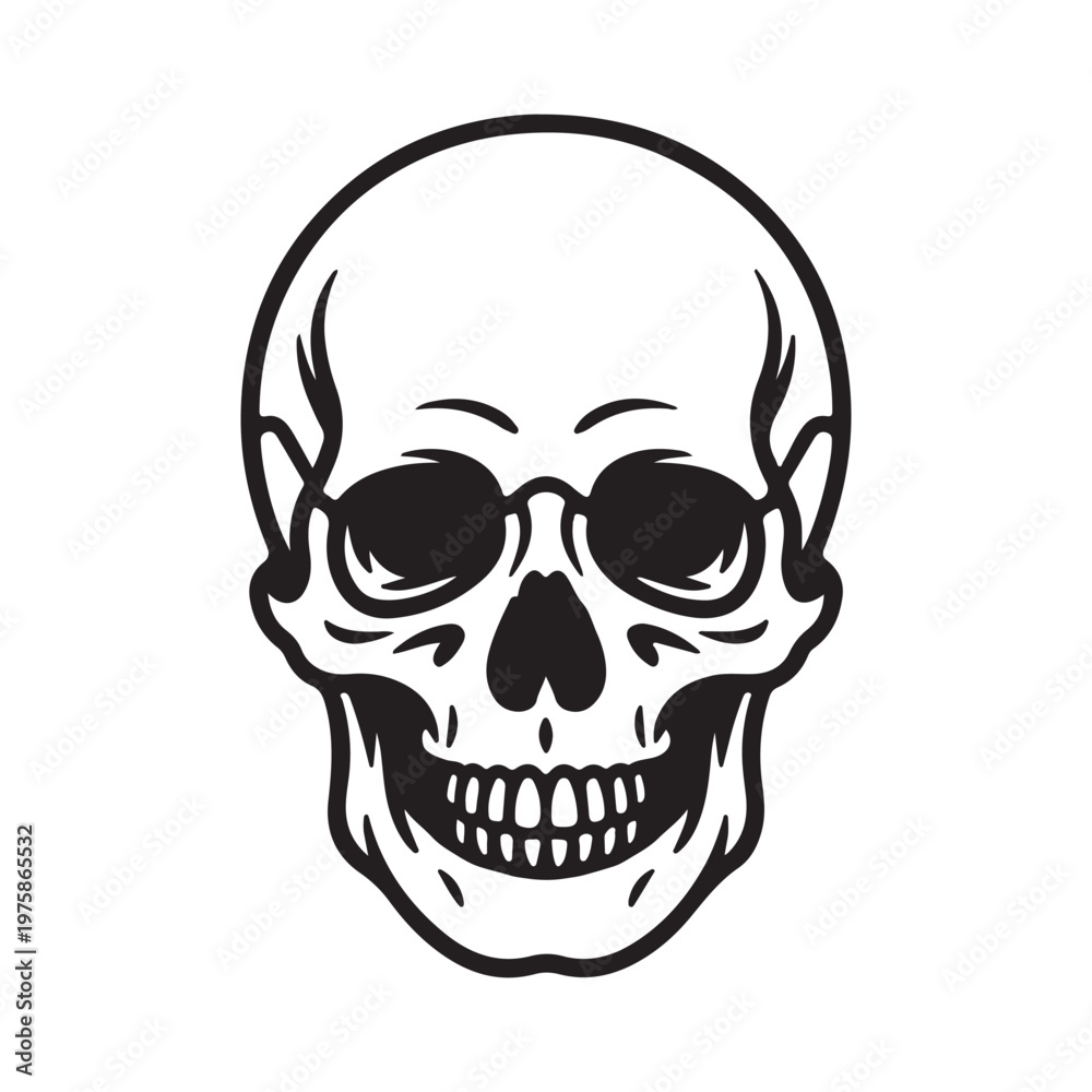 Obraz premium Minimal Skull Outline Vector Illustration – Simple Line Art Skeleton Head Icon