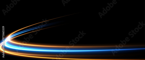 Futuristic illustration of cyberspace with dynamic motion lines, glowing energy traces, and a digital network structure. Modern technological concept in blue and yellow tones, dedicated to innovation 