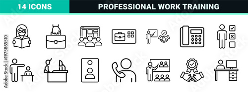 Professional internship and corporate career growth outline icons