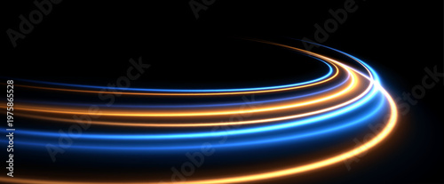 Abstract digital background adorned with fast-moving light trails and glowing gradient effects. A futuristic design illustrating speed, data flow, and global network connectivity in cybersp