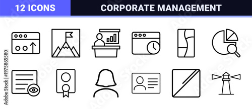 Minimalist business and office management outline icon set