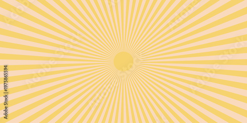Sun ray abstract background with retro sunrise effect in soft yellow tones. S...