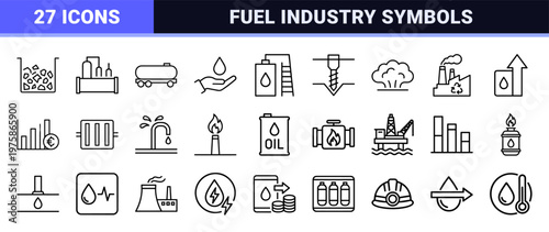 Oil and gas industry thin line icon set for energy and fuel business