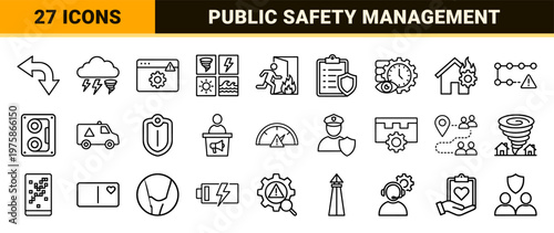 Incident management and disaster response linear icon set
