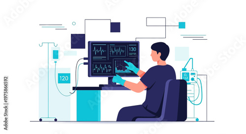 Doctor Monitoring Patient Vitals on Medical Equipment in Hospital Operating Room