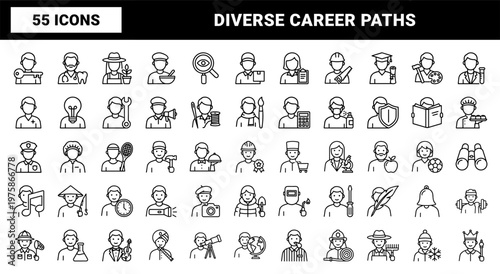 Minimalist outline people avatars and professional occupation icons