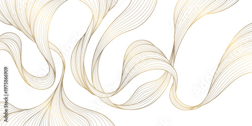 Luxury abstract gold wave pattern, elegant lines on white background. Premium vector design, flowing curves, Japanese ornament, soft silk textures, banners, cards, wallpapers, wine labels.