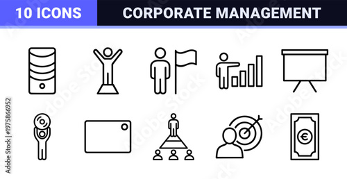 Business people and corporate management line icons set