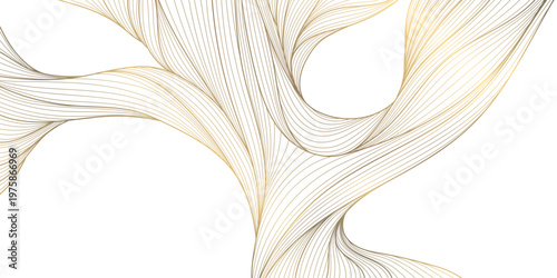 Luxury abstract gold wave pattern, elegant lines on white background. Premium vector design, flowing curves, Japanese ornament, soft silk textures, banners, cards, wallpapers, wine labels.