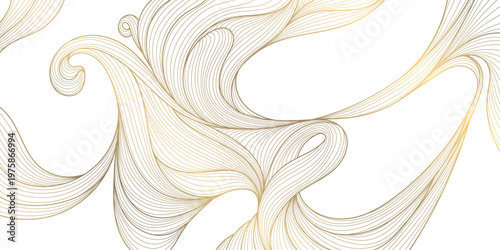Luxury abstract gold wave pattern, elegant lines on white background. Premium vector design, flowing curves, Japanese ornament, soft silk textures, banners, cards, wallpapers, wine labels.
