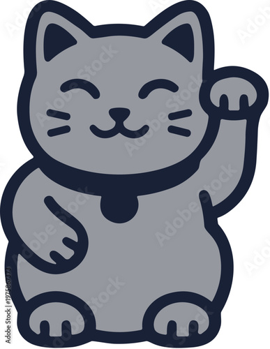 Simple Handdrawn Maneki Neko Lucky Cat Beckoning Symbol Illustration